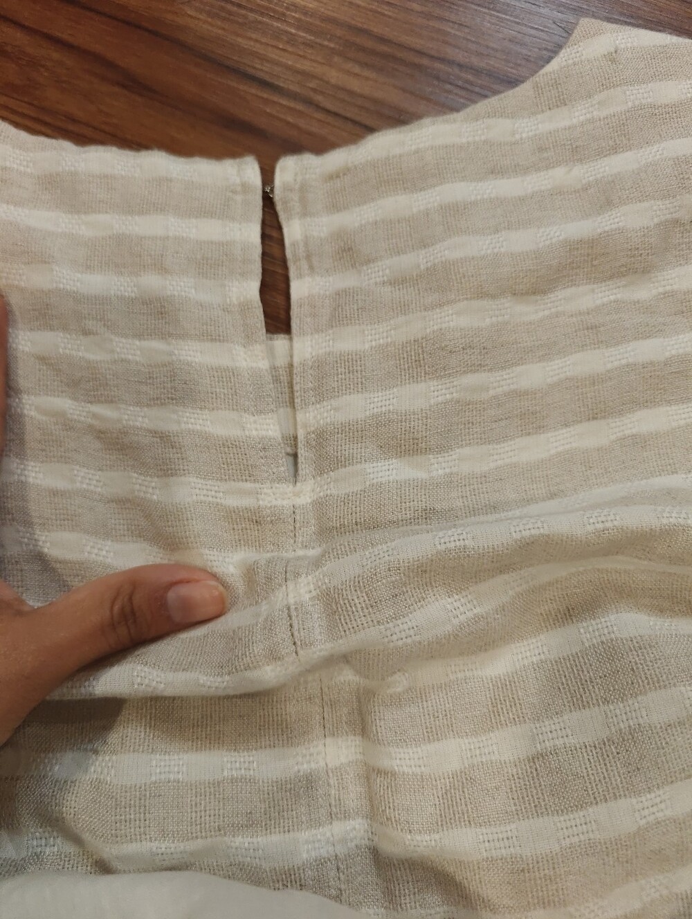 Sezane Cream and White Striped Mini Dress with Button-Shoulder - Picture 9 of 9